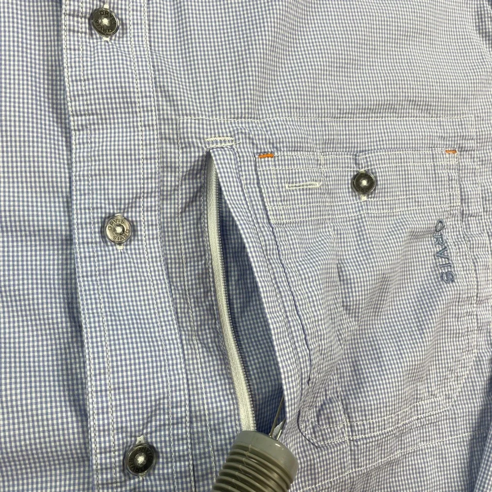 Orvis Mens Shirt L Blue Gingham Long Sleeve Active Fit Flat Front Fishing Hemp - Picture 6 of 16